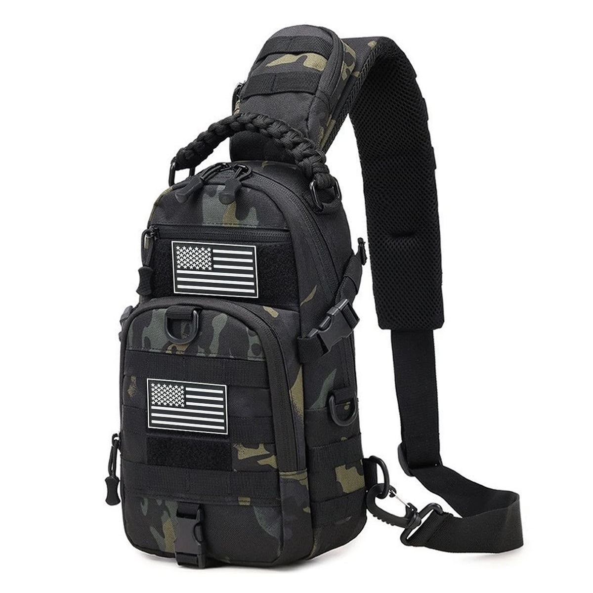 Multi functional crossbody chest bag Molle expansion system adjustable, widened, breathable single shoulder strap woven handle