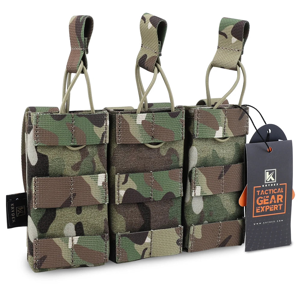 KRYDEX Tactical Modular Triple Open-Top 5.56mm Mag Pouch with MOLLE Strap for M4 M16 5.56 Magazines Hunting Airsoft Accessory