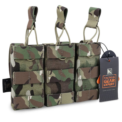 KRYDEX Tactical Modular Triple Open-Top 5.56mm Mag Pouch with MOLLE Strap for M4 M16 5.56 Magazines Hunting Airsoft Accessory