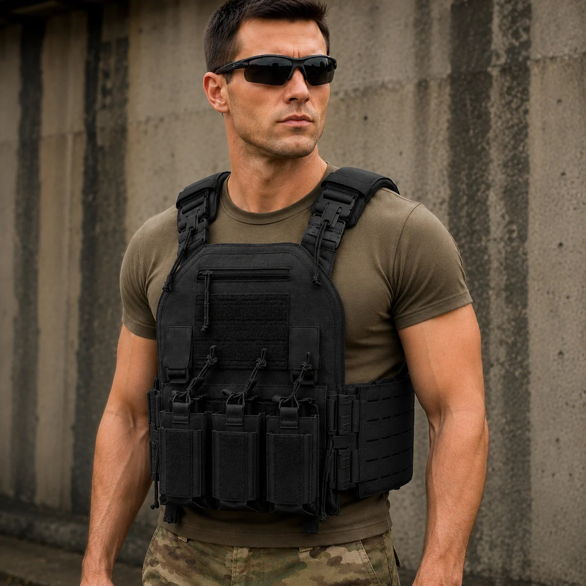 Wear-resistant Quick-Release Laser-Cut MOLLE System Outdoor Hunting Training Tactical Vest Made of Nylon Material