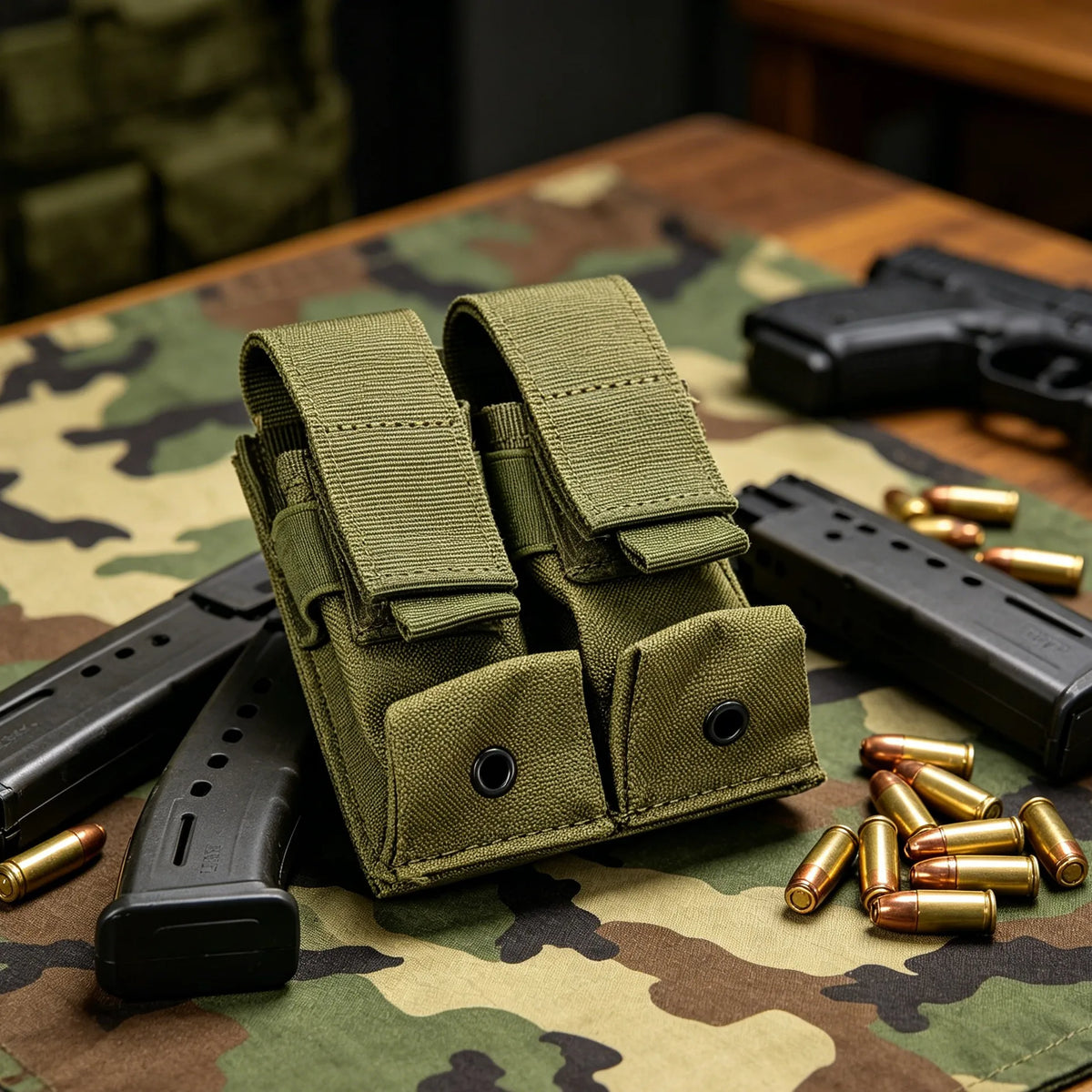 MOLLE Tactical Double Mag Pouch Portable Adjustable 9mm Magazine Holder for Hunting Shooting Vest Sports Outdoor