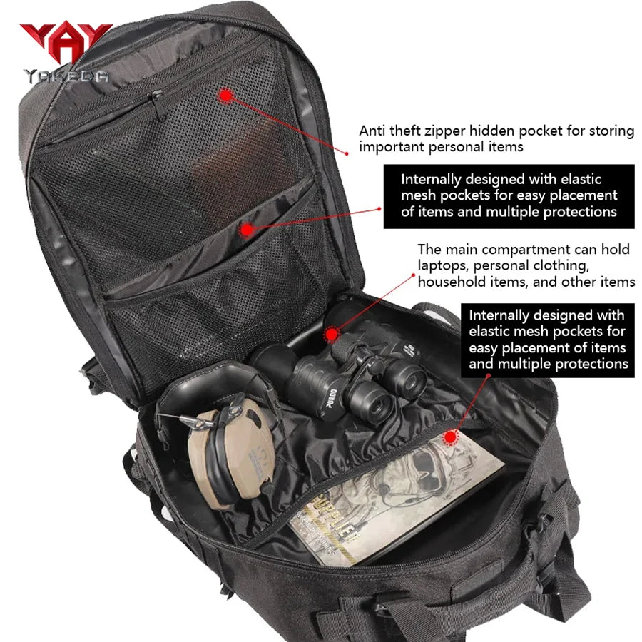 YAKEDA 45L large capacity backpack with 2L water bag MOLLE expansion system outdoor hiking backpack