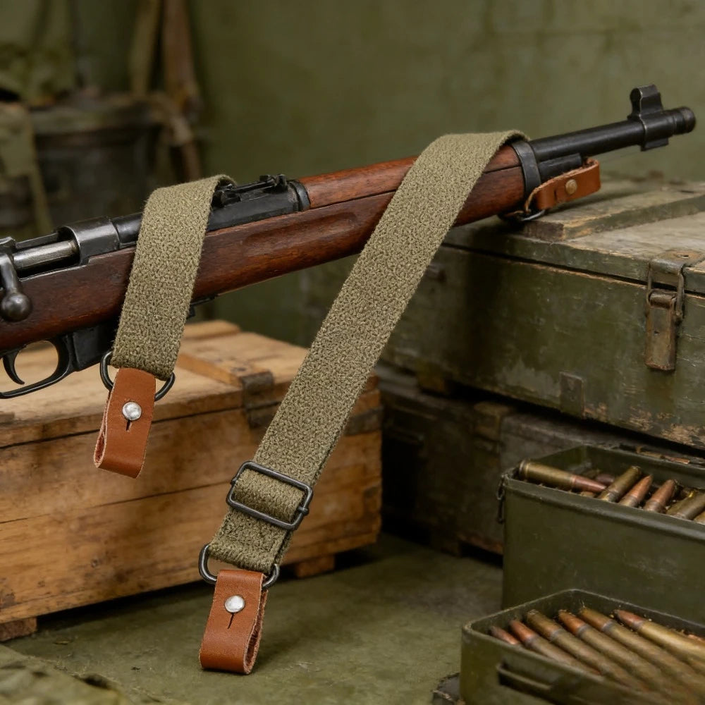 Original Leather Two Point Gun Sling, Adjustable AK Rifle Strap for Airsoft Hunting Shooting Outdoor Survival Camping Hunt Gear