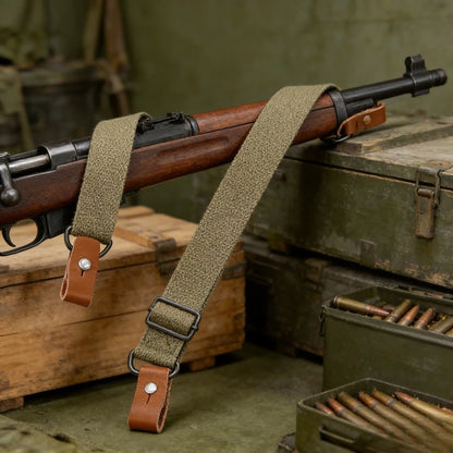 Original Leather Two Point Gun Sling, Adjustable AK Rifle Strap for Airsoft Hunting Shooting Outdoor Survival Camping Hunt Gear