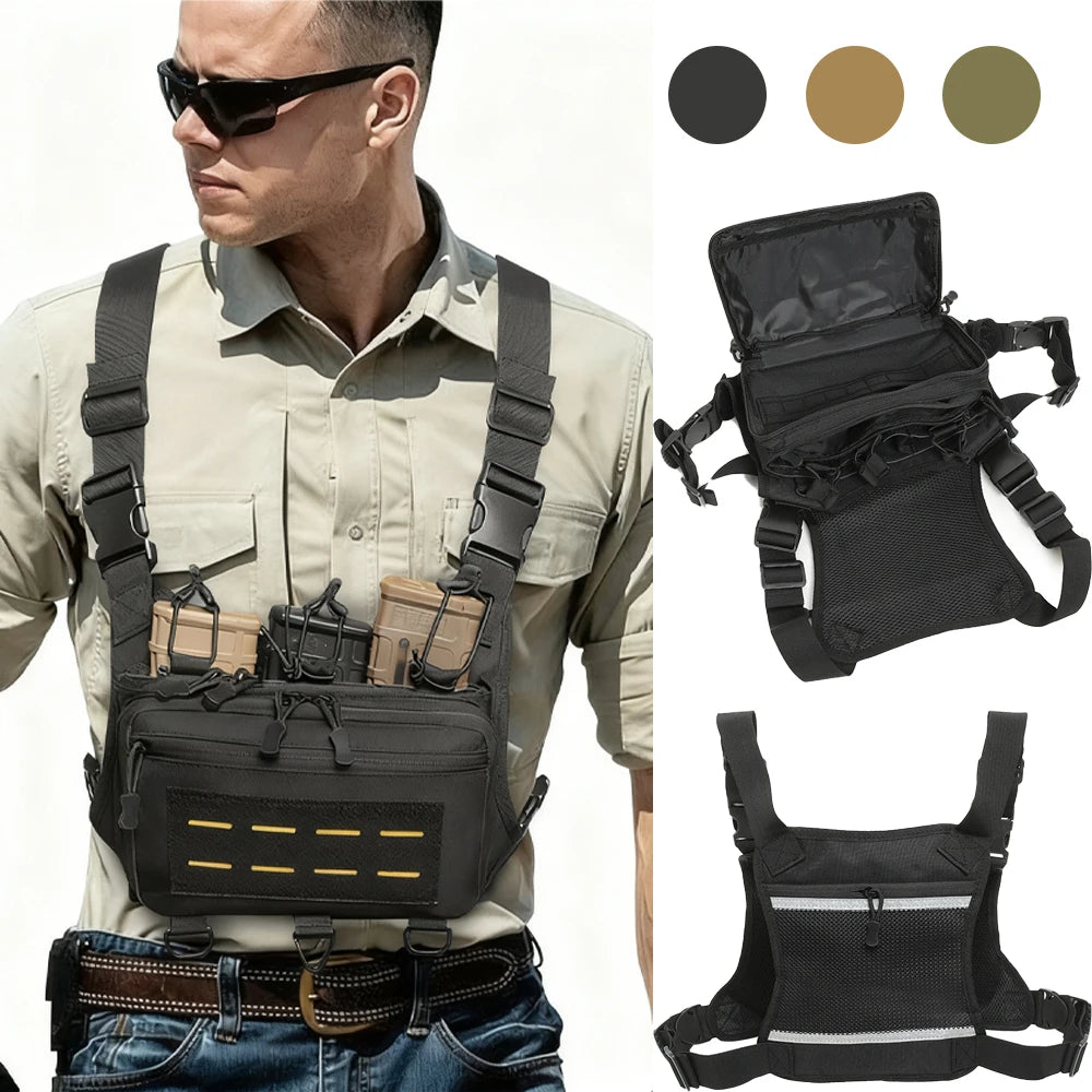 Tactical Vest Chest Bag Triple Magazine Pouch Molle Anti Theft EDC Chest Rig Bag Hunting Camping Hiking Cycling Run Men Women