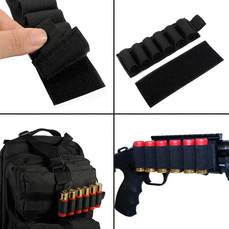 Tactical Outdoor 6 Round Shotgun Shell Holder Ammunition Pistol Bullet Reload Holder with Adhesive Backing Sticker For 12 Gauge