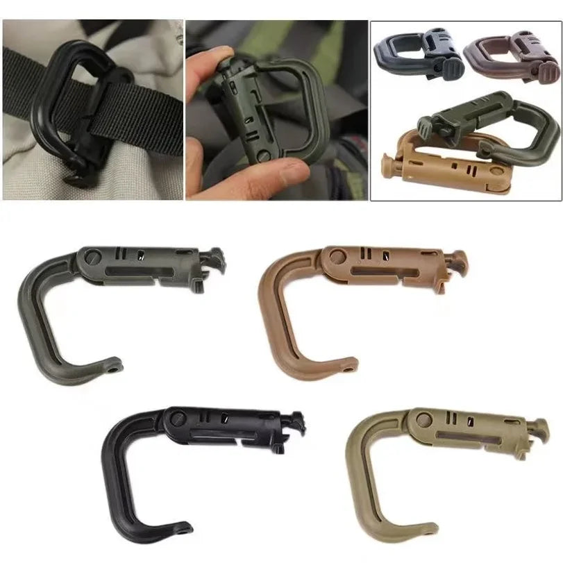 5Pcs Plastic D-Ring Tactical Carabiner Grimlock Lock Hard Hook Buckle Clip For Molle Webbing Accessories Backpack/Pouch/Bag/Belt