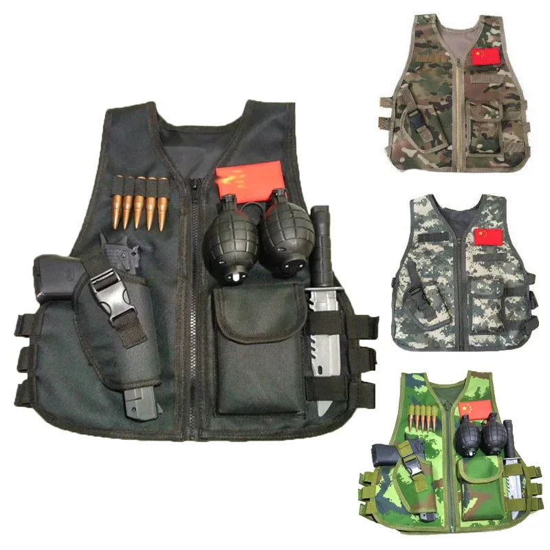 Tactical Children Vest Boy Girl Camouflage CS Game Vest Kids Hunting Cosplay Fishing CS Fans Outdoor Clothing for 3-6 Years