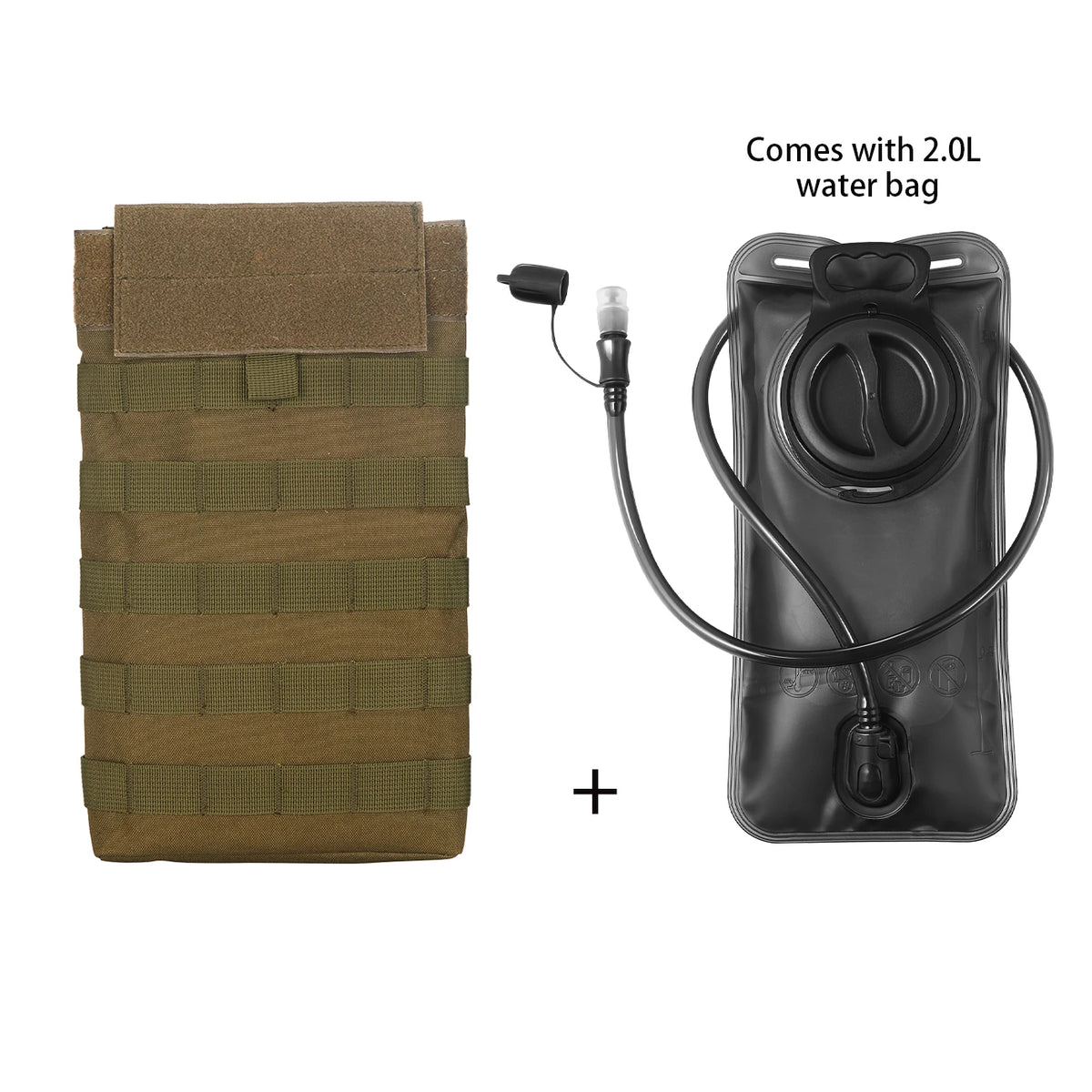 MOLLE Expansion System Accessories Water Bag Pack+2.0L Soft Water Bag Set Large Diameter Rotary Cap Bite Drinking Pipe