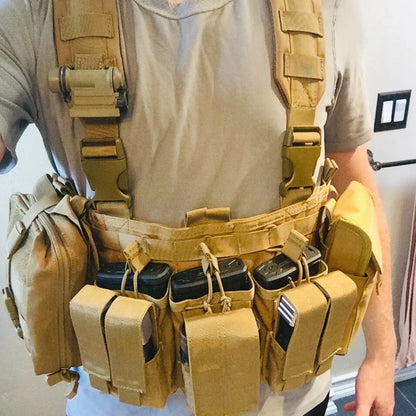 Tactical Recon Chest Rig Padded cross-back shoulder strap 3 built in stacker/kangaroo style mag pouch hook and loop Front pocket