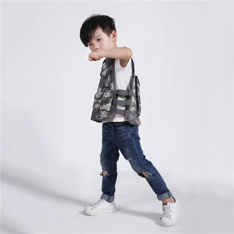 Children Summer Camping Training Camouflage Tactical Vest Body Armor Kids Outdoor Performance CS War Game Hunting Waistcoat