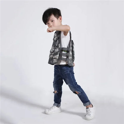 Children Summer Camping Training Camouflage Tactical Vest Body Armor Kids Outdoor Performance CS War Game Hunting Waistcoat