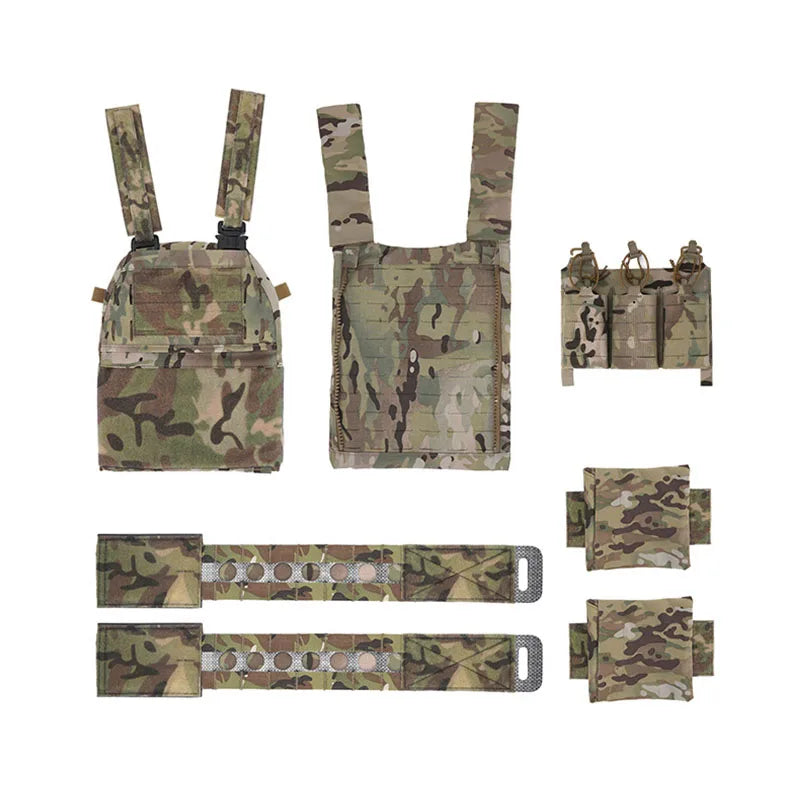 Portable MOLLE Airsoft V5 FCPC Tactical Vest Triple Magazine Pouch with Zip On Back Panel Banger Ferro Plate Carrier Hunting