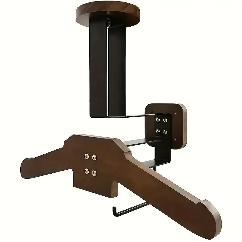 Stainless Steel Wall Mount with Wooden Motorcycle Helmet Holder for Tactical Helmets, Vests and Motorcycle Accessories Storage