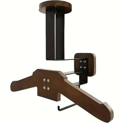 Stainless Steel Wall Mount with Wooden Motorcycle Helmet Holder for Tactical Helmets, Vests and Motorcycle Accessories Storage