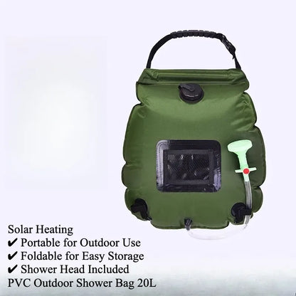 Portable Outdoor Foldable Solar Shower Bag, 20L Camping Water Heating & Storage Bag