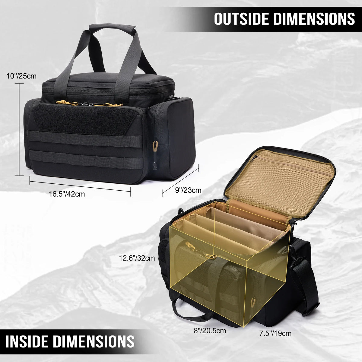 ONETIGRIS Range Bag, Hunting Shooting Range Bags for Handgun with 3 Removable Dividers Duffle Bag for Fishing, Hiking,Sports