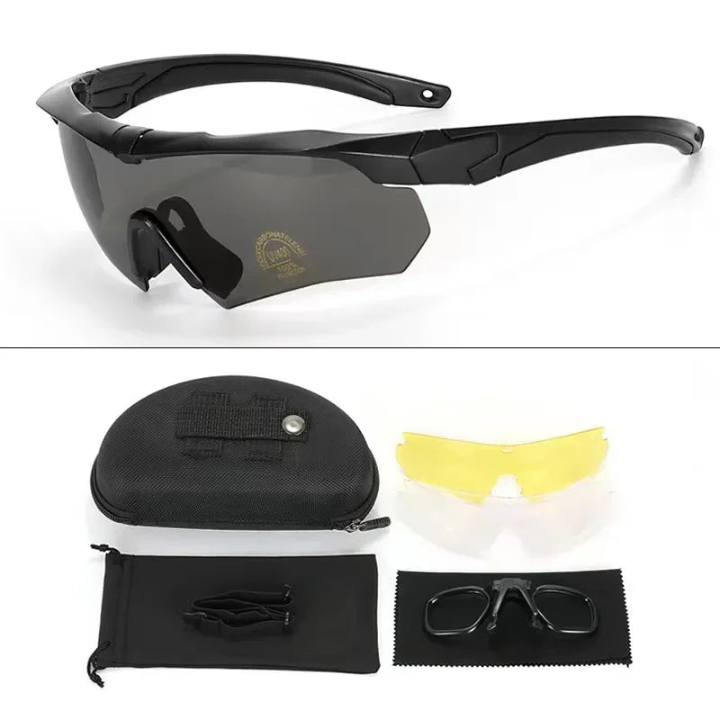 Tactical Goggles CS Airsoft Windproof Army Shooting Polarized Glasses HD 3 Lens Motorcycle Cycling Outdoor Safe Glasses