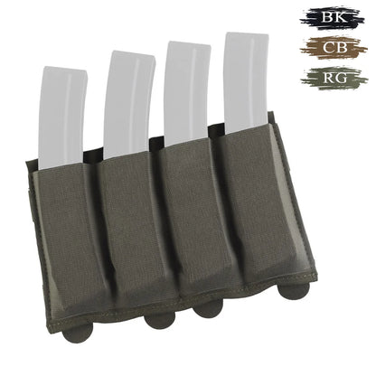 Lightweight 5.56/9mm Quadruple Mag Pouch Elastic Retention System MOLLE Modular Mount Multi-Gear Fit Shooting Hunting Training