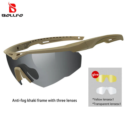3 Lens Impact-Resistant Safety Glasses Interchangeable 2.5mm Tactical Glasses Anti-Fog Windproof Road Cycling Goggles Antiparras