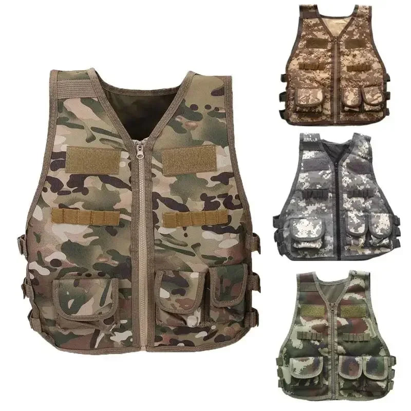Children Vest Kids Camouflage Multiple Pockets Hunting CS War Games Jacket Hunting Tactical Waistcoat Training Gear