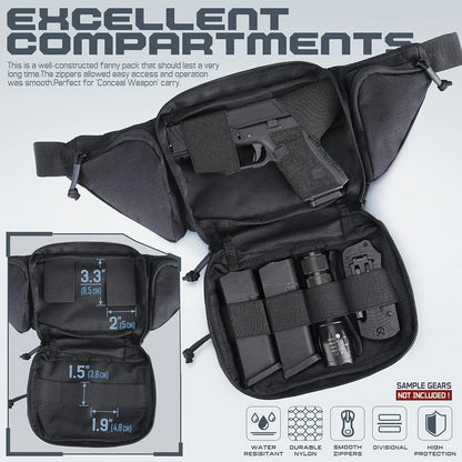 Tactical Fanny Pack Gun Holster Concealed Carry Pistol Waist Bag Molle EDC Pouch for Running Hiking Cycling Camping Outdoor Bag