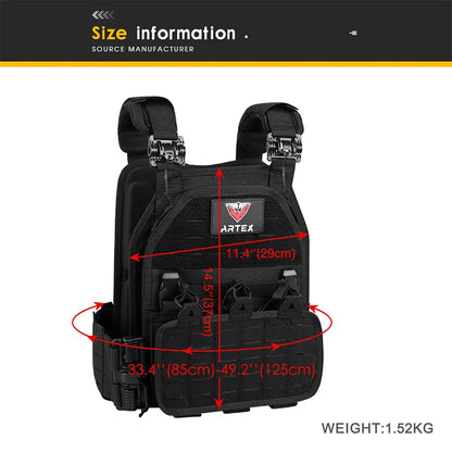 ARTEX Tactical Vest 6094 Fast Detachable Light Laser Cut Outdoor Hunting Black Gear Carry Vest of High Quality