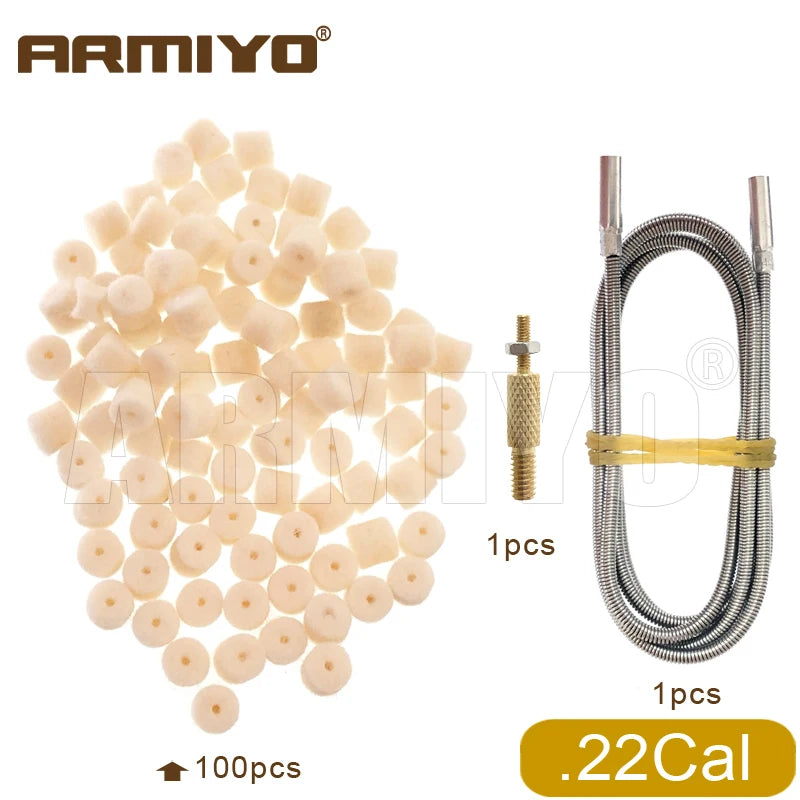 Armiyo .22/.30/.38Cal 12GA Wool Felt Pad 1m Spring Cable Male Thread 8-32 to M2.5 With Nut Hose Pipeline Cleaning Brush Hunting