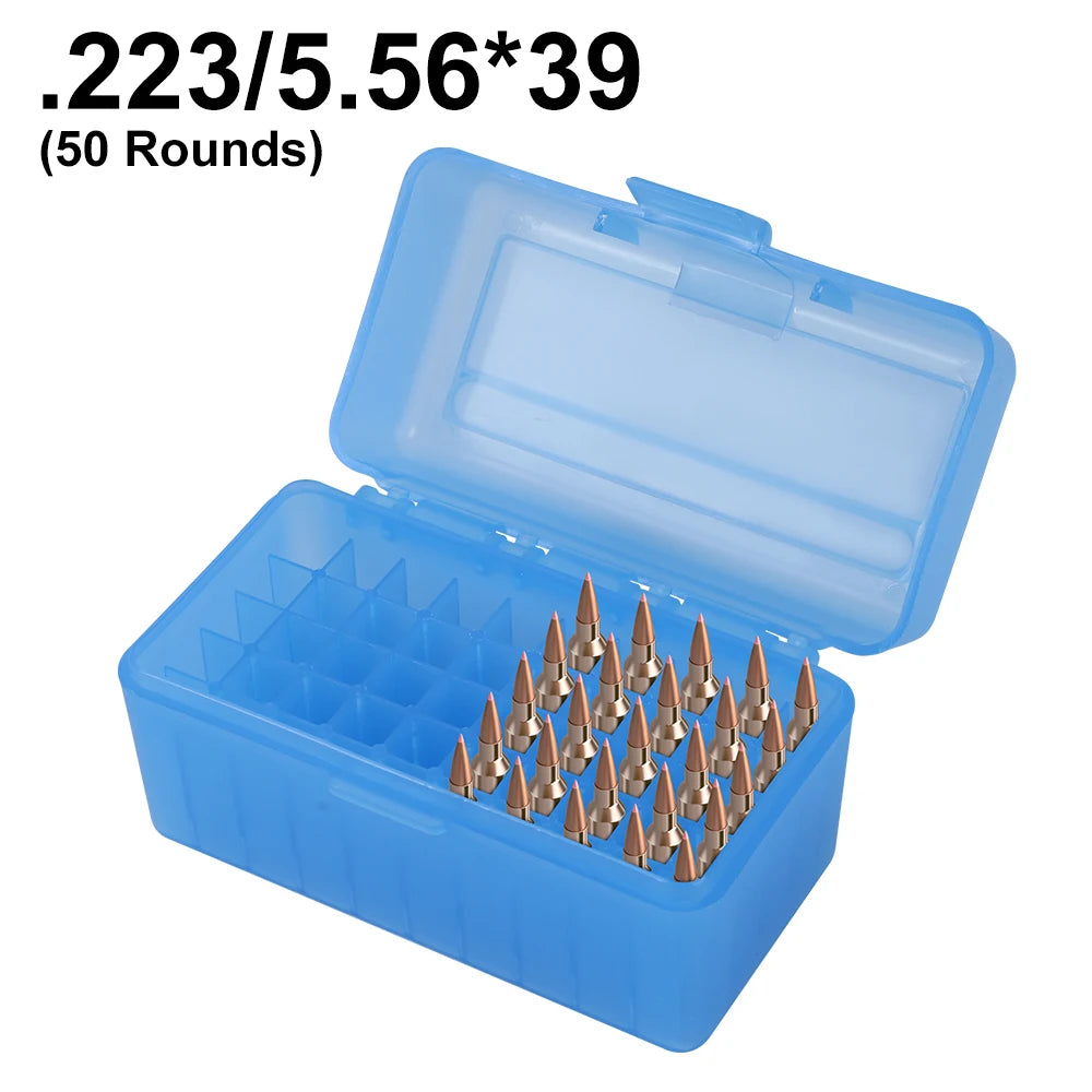 50/100 Rounds Tactical Bullet Box 9mm/.223/.38Super Pistol Rifle Ammo Carry Storage Box Flip-Top Bullets Case Hunting Accessory