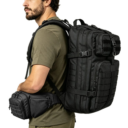 Large capacity backpack+multifunctional waist pack, can be used separately or combined for partition storage