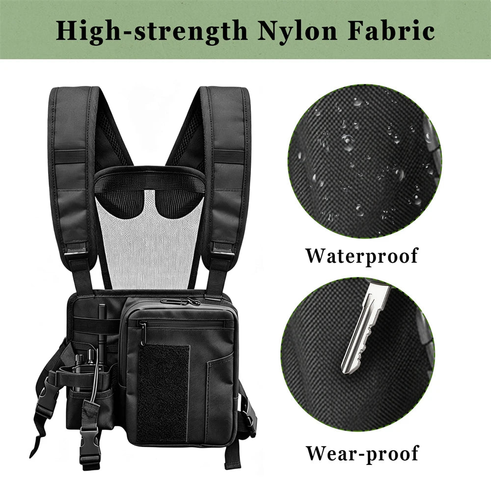 Tactical Radio Chest Bag Radio Vest Holder Pouch Walkie Talkie Vest Chest Harness Pouch Radio Storage Case Utility EDC Tool Bag