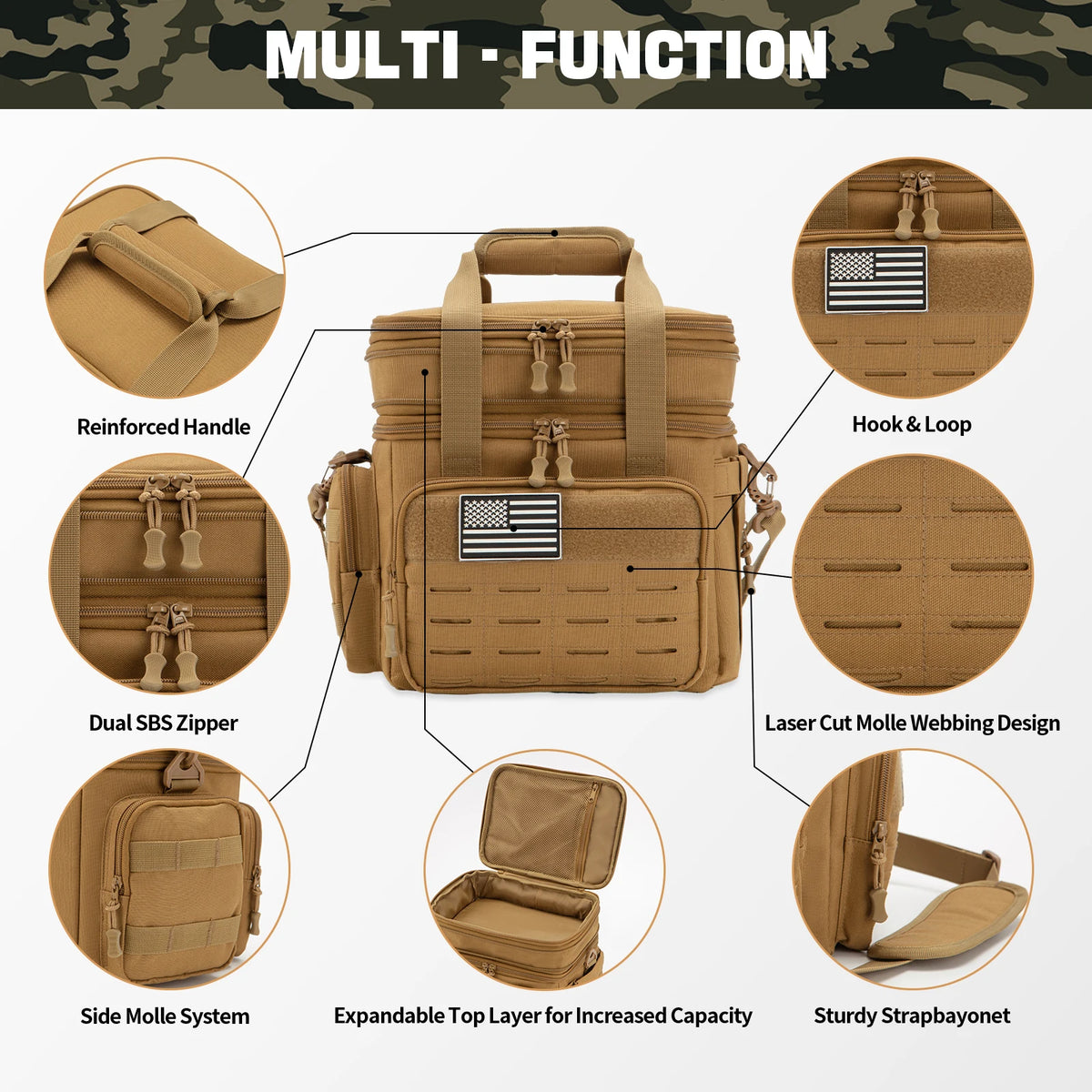 Tactical Lunch Bag for Men's Heavy Duty Lunch Box Leakproof Insulated Durable Thermal Cooler Bag Adult Meal Camping Picnic Pail