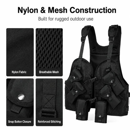 Tactical Hunting Vest Pack Multi-Pocket Outdoor Gear Storage Adjustable Nylon Mesh Chest Vest for Hunting Hiking Fishing