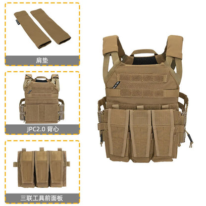 JPC 2.0 Tactical Vest with 5.56 Triple Mag Pouch Shoulder Pads Military Airsoft Chest Rig for Outdoor Hunting Combat Training