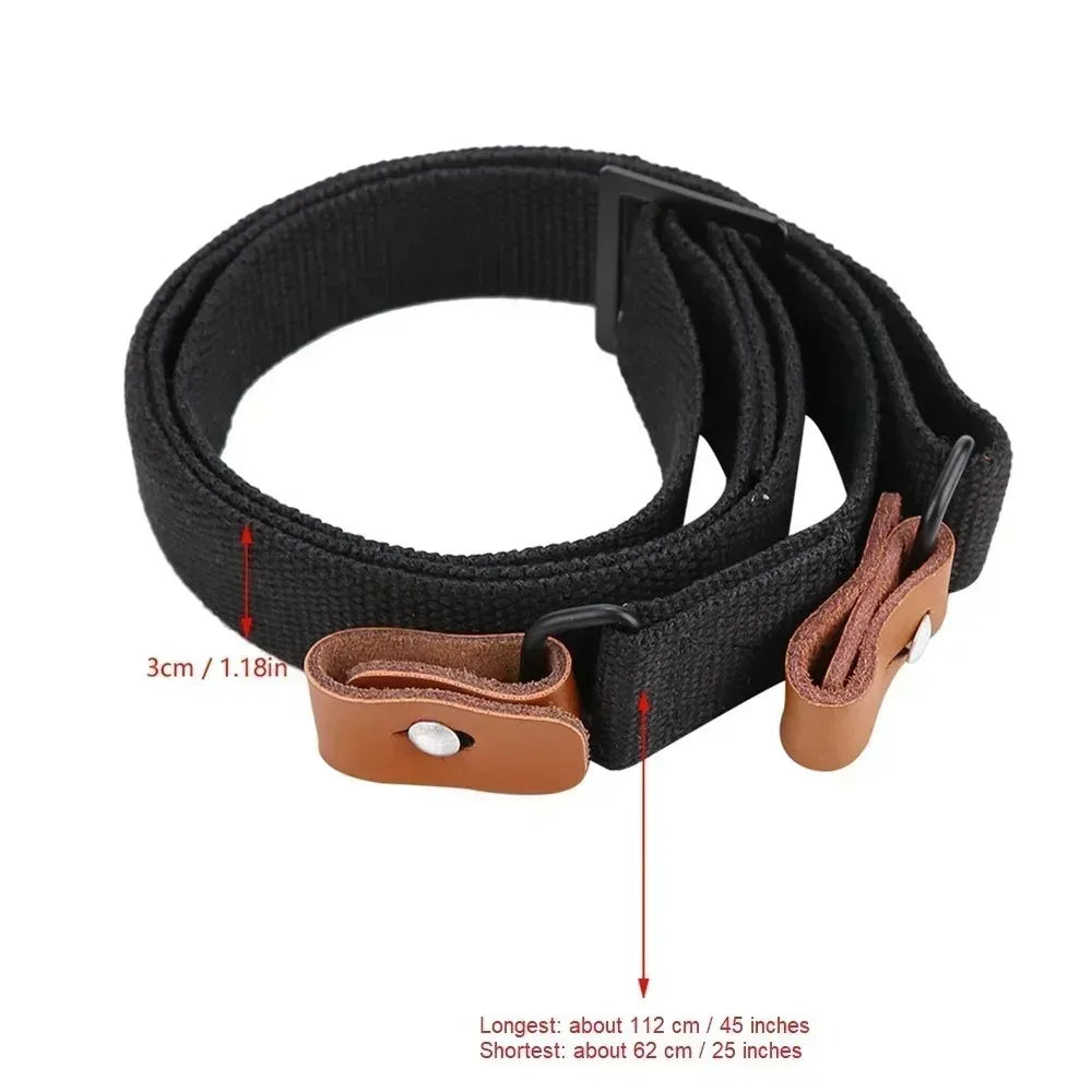 Original Leather Two Point Gun Sling, Adjustable AK Rifle Strap for Airsoft Hunting Shooting Outdoor Survival Camping Hunt Gear