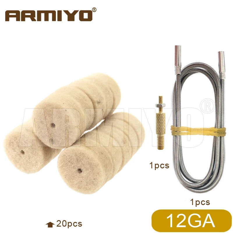 Armiyo .22/.30/.38Cal 12GA Wool Felt Pad 1m Spring Cable Male Thread 8-32 to M2.5 With Nut Hose Pipeline Cleaning Brush Hunting