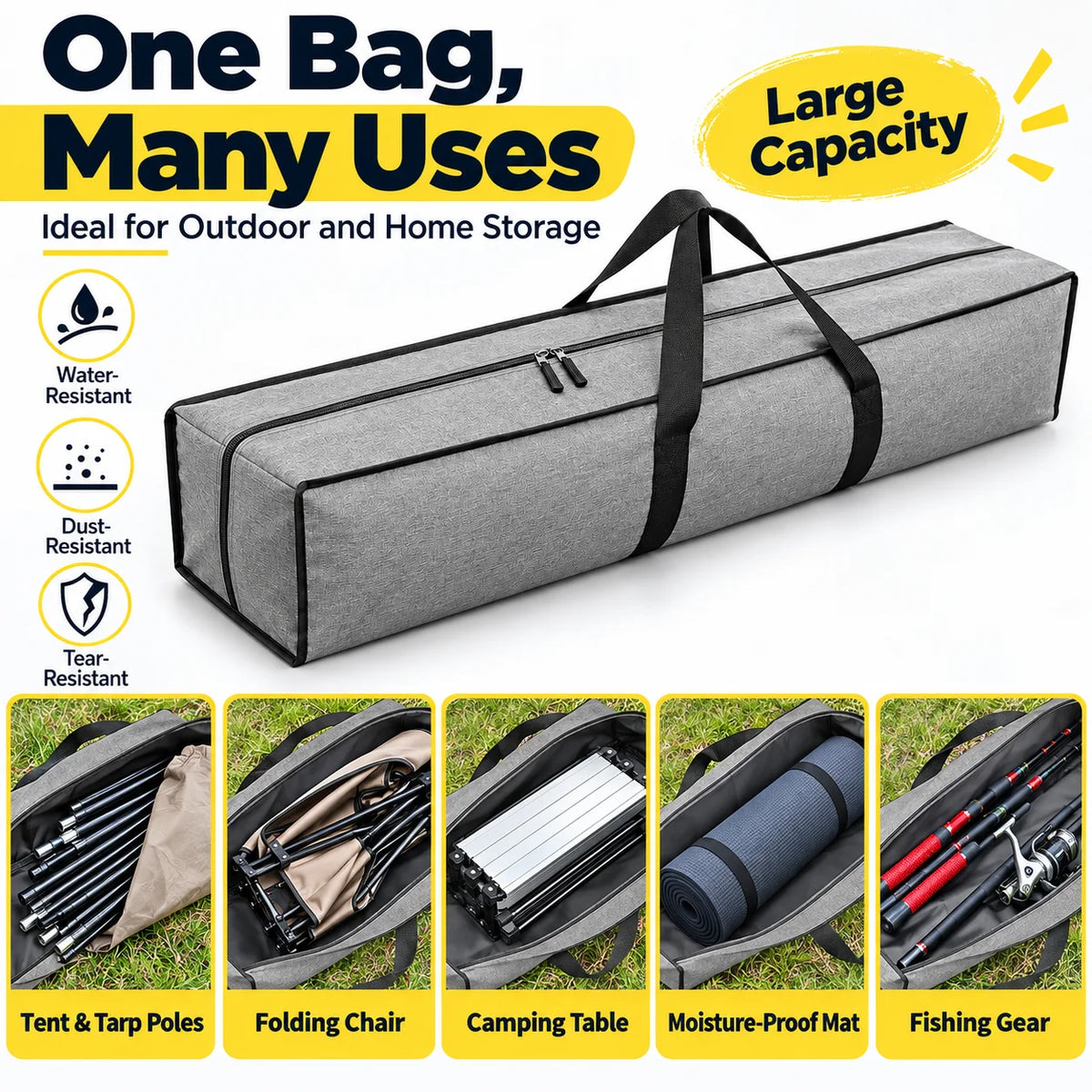 Cationic Oxford Fabric Outdoor Gear Storage Bag Large Rectangular Camping Equipment Carry Bag Dual Zipper Water-Resistant