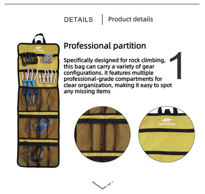 Foldable Rock Climbing Gear Storage Bag 420DNylon Waterproof Organizer with Mesh Pockets for Carabiner Outdoor Camping Equipment