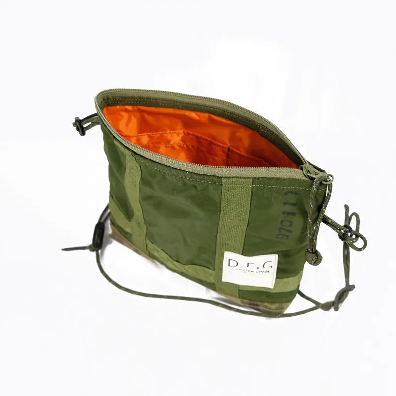 Upcycled Military‑Style Crossbody Pouch, Repurposed Aircraft Nylon Sling Bag 2 Pockets for Phone Sunglasses Daily Outdoor Carry