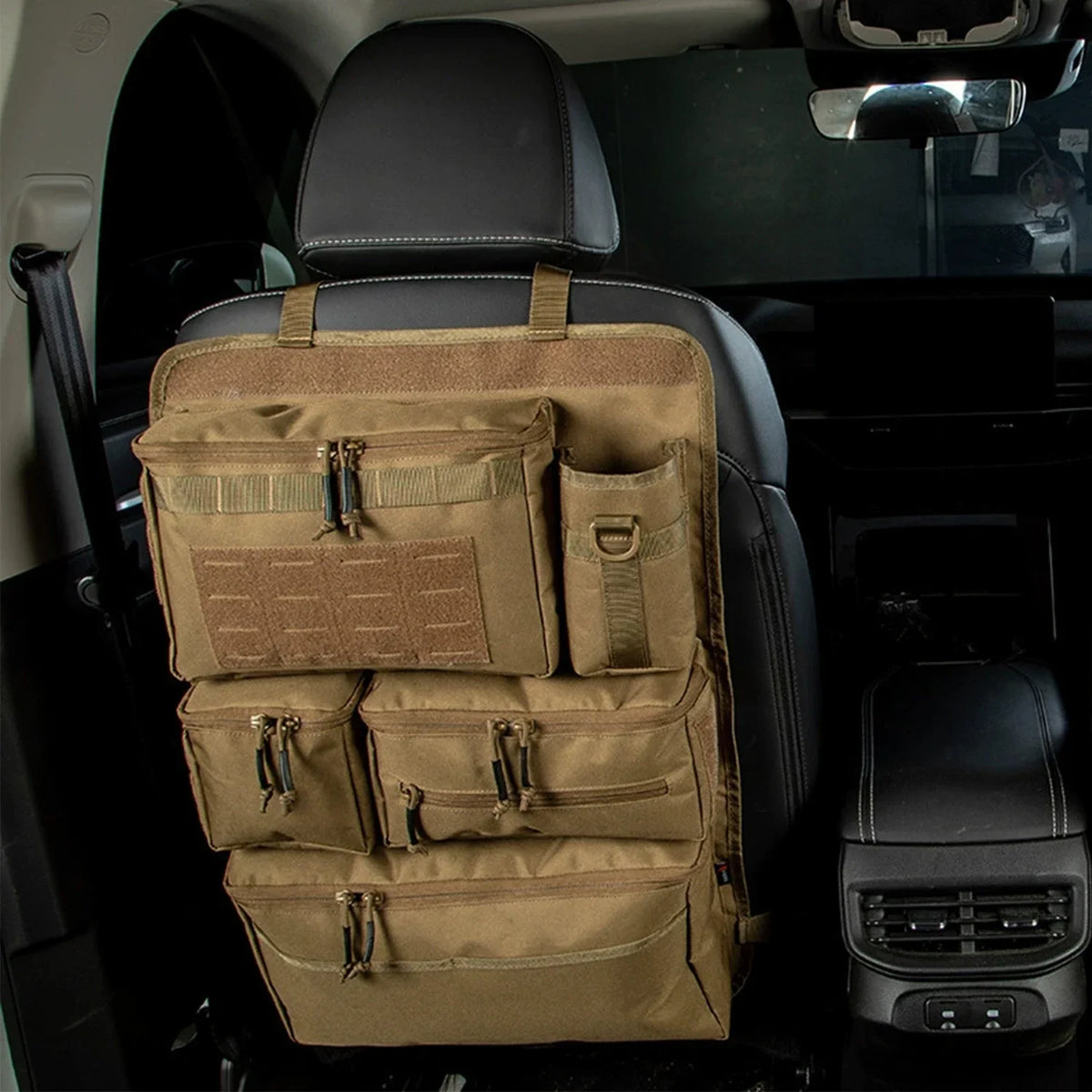 Tactical Car Seat Organizer with Multiple Pockets, Vehicle Backseat Storage Bag witth Cup Holder Hanging Rear SeatBag