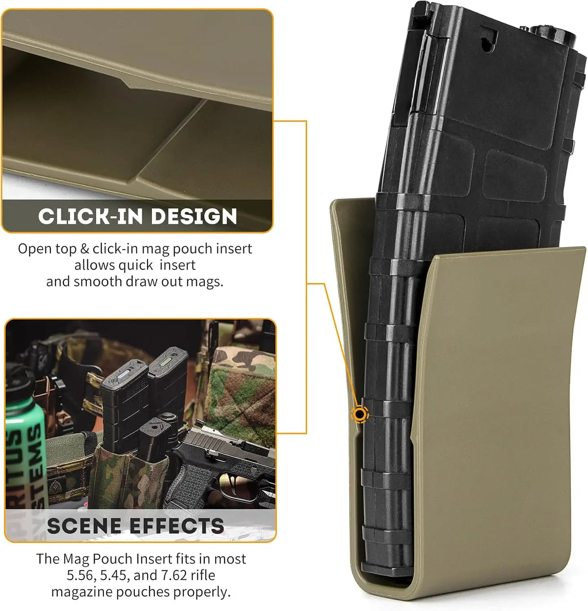 2PCS/3PCS/6PCS Tactical Kydex Magazine Pouch Inserts, Compatible with 5.56/5.45/.223/AK 7.62 Magazines