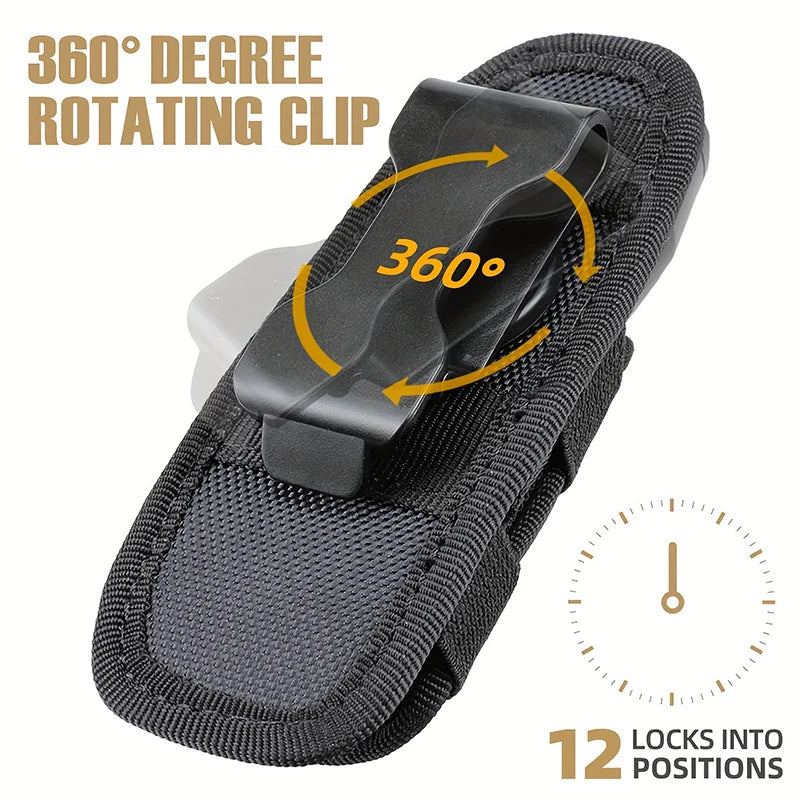 Tactical Flashlight Pouch 360 Degree Rotary Flashlight Holder Durable Hunting Lighting Accessory Camping Survival Kits