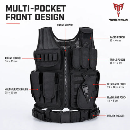 Tactical MOLLE Vest 1000D Breathable Adjustable Multi Pocket Gear Carrier for Cycling Airsoft Hunting Outdoor Training