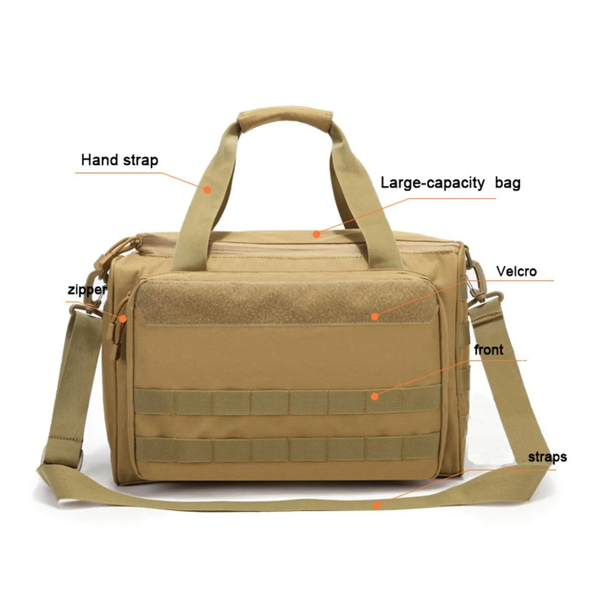 Tactical Range Gun Bag, Multi-Pocket Shoulder Tote with Magazine Pouch MOLLE Holder, Large Capacity Handbag for Outdoor Hunting