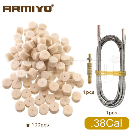 Armiyo .22/.30/.38Cal 12GA Wool Felt Pad 1m Spring Cable Male Thread 8-32 to M2.5 With Nut Hose Pipeline Cleaning Brush Hunting