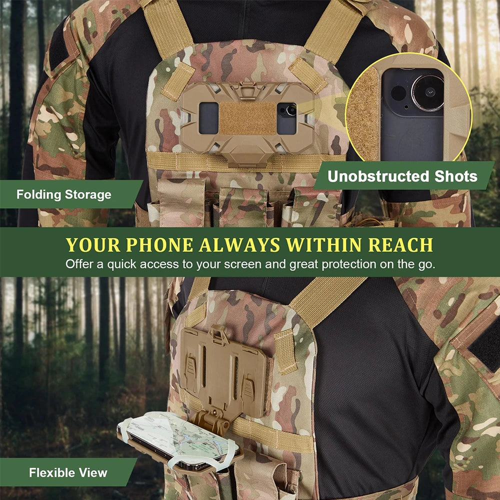 Tactical Molle Mobile Phone Carrier Quick Access Folding Holder for 4.7"-6.7" Phones Hunting Vest Chest Bracket Airsoft Otdoor
