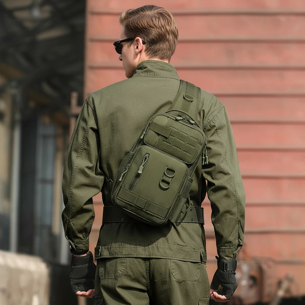Tactical Shoulder Pistol Bag Concealed Carry Gun Bag Sling Backpack Chest Pack Molle Utility EDC Admin Pouch for Hunting