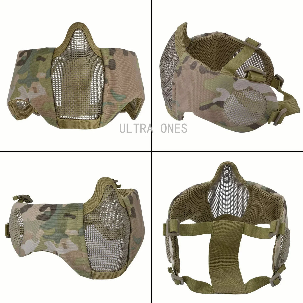 Tactical Airsoft Mask + Goggles Set Half Face Mesh Mask with Ear Cover Paintball Shooting CS Survival Games Cosplay