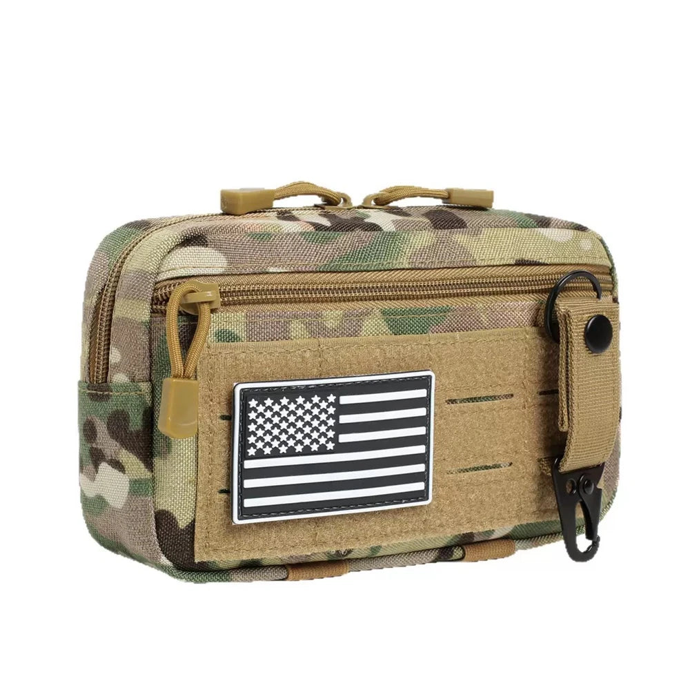 Tactical Molle Admin Pouch Utility Laser Cut EDC Tool Pouch Bag Horizontal Modular Pouches Include US Flag Patch and Keychain