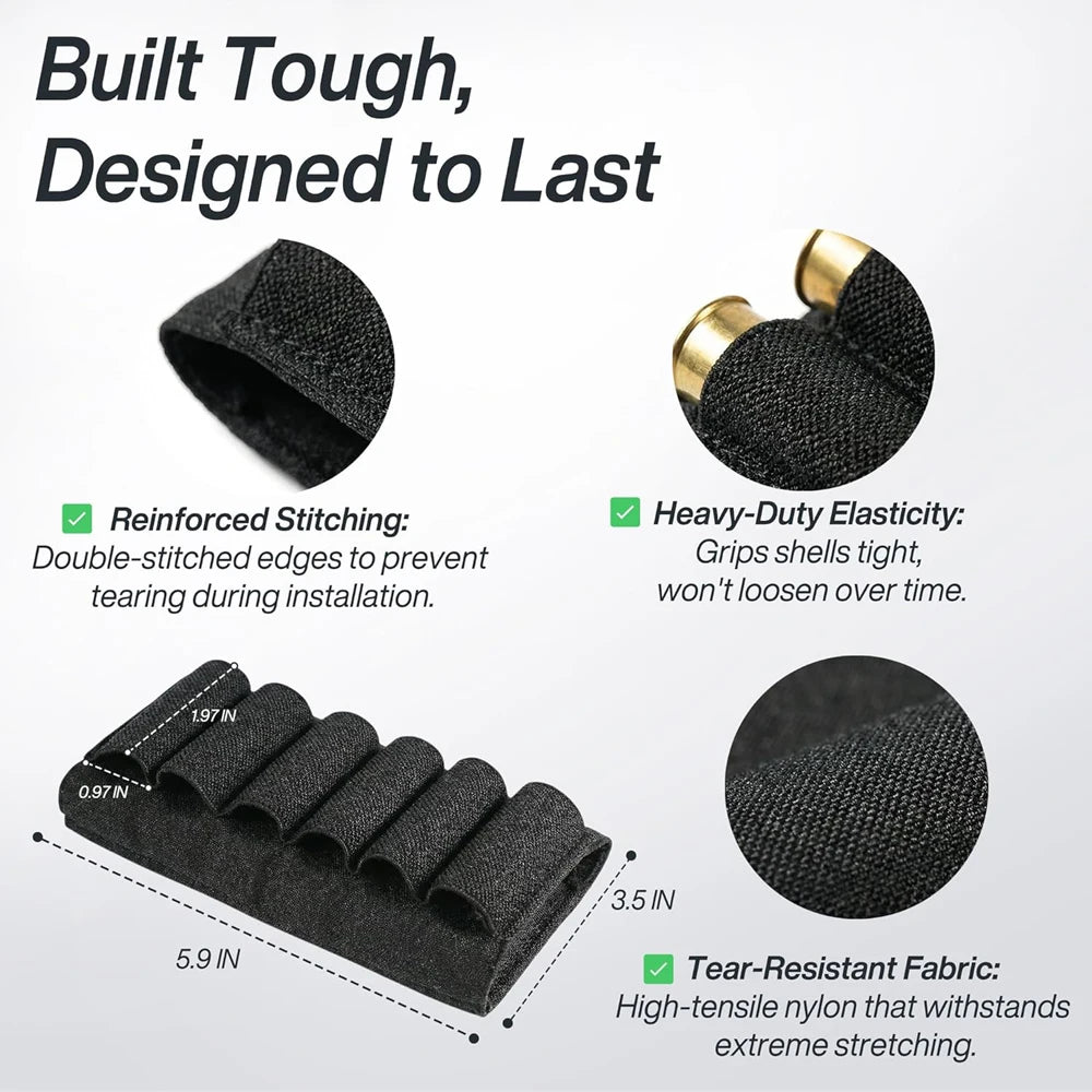 Outdoor Hunting Airsoft Accessory, 6+2 Round Buttstock Mounted Shotshell Carrier, 12 & 20 Gauge Tactical Ammo Bandolier Holder